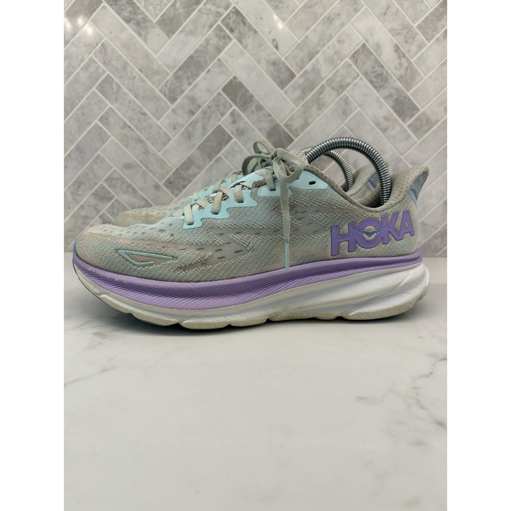 Hoka One One Clifton 9 Running Shoes Womens 9.5 B 9.5B Sunlit Ocean Lilac Mist